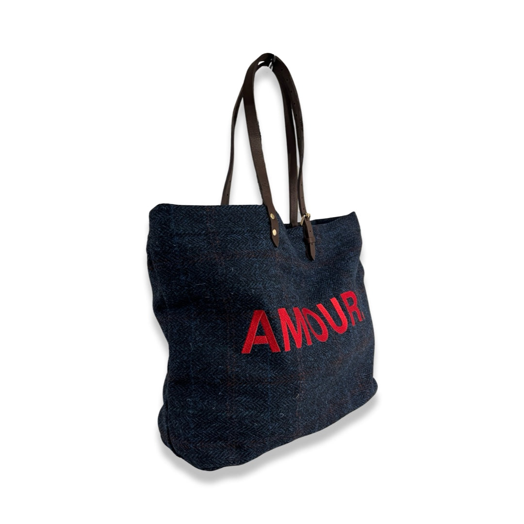 LABEL17 presents the Shoulder Bag in Harris Tweed, Blue, stitched with AMOUR