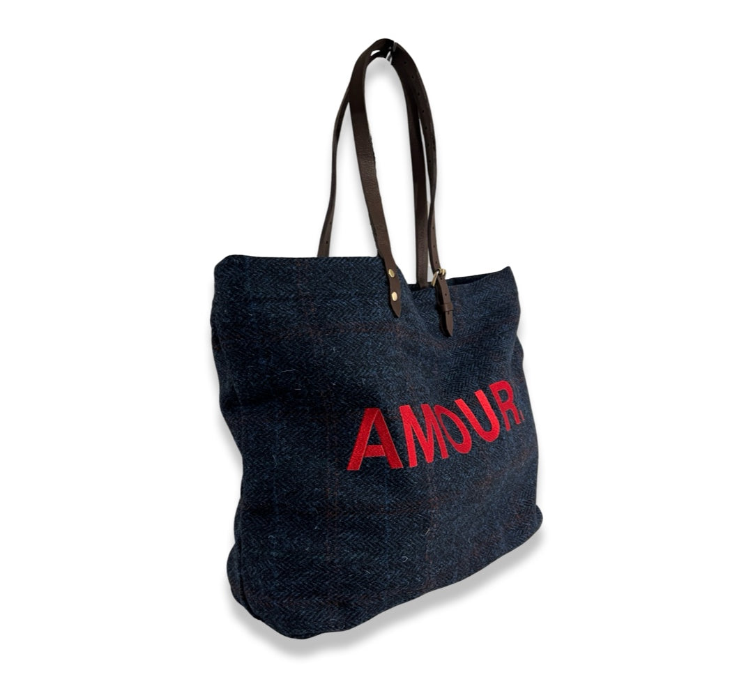 LABEL17 presents the Shoulder Bag in Harris Tweed, Blue, stitched with AMOUR
