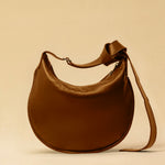 LABEL17's Shoulder Bag Saddle IVY Medium in Cognac, made of finest Lamb-Nappa, hand-crafted in Morocco