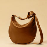 LABEL17's Shoulder Bag Saddle IVY Medium in Cognac, made of finest Lamb-Nappa, hand-crafted in Morocco