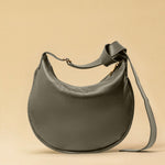 LABEL17's Shoulder Bag Saddle IVY Medium in Stone, made of finest Lamb-Nappa, hand-crafted in Morocco