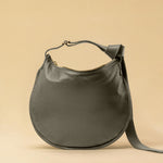 LABEL17's Shoulder Bag Saddle IVY Medium in Stone, made of finest Lamb-Nappa, hand-crafted in Morocco