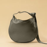LABEL17's Shoulder Bag Saddle IVY Medium in Stone, made of finest Lamb-Nappa, hand-crafted in Morocco