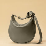 LABEL17's Shoulder Bag Saddle IVY Medium in Stone, made of finest Lamb-Nappa, hand-crafted in Morocco