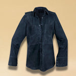 LABEL17 Leather Blouse Alea in Darkblue, made out of supple Lamb Velours, crafted in Morocco