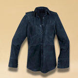 LABEL17 Leather Blouse Alea in Darkblue, made out of supple Lamb Velours, crafted in Morocco
