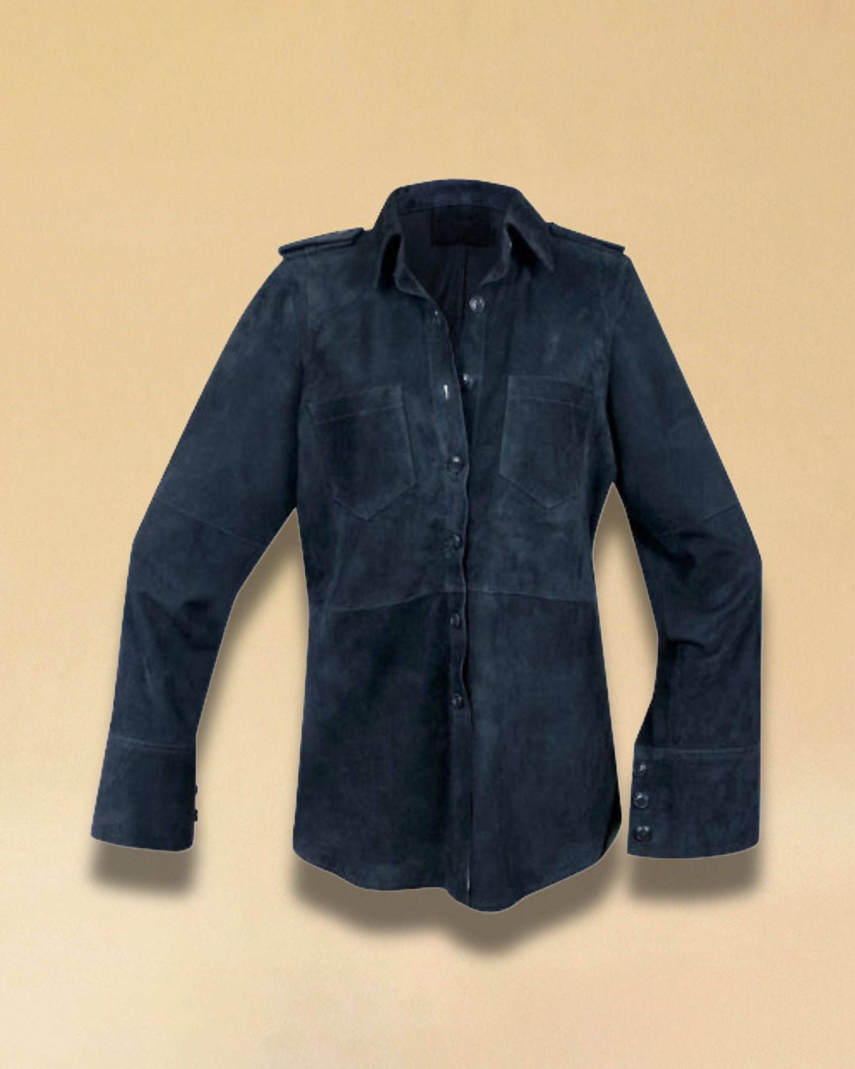 LABEL17 Leather Blouse Alea in Darkblue, made out of supple Lamb Velours, crafted in Morocco