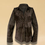 LABEL17 Leather Blouse Alea in Darkbrown, made out of supple Lamb Velours, crafted in Morocco
