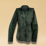 LABEL17 Leather Blouse Alea in Moss, made out of supple Lamb Velours, crafted in Morocco