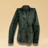 LABEL17 Leather Blouse Alea in Moss, made out of supple Lamb Velours, crafted in Morocco