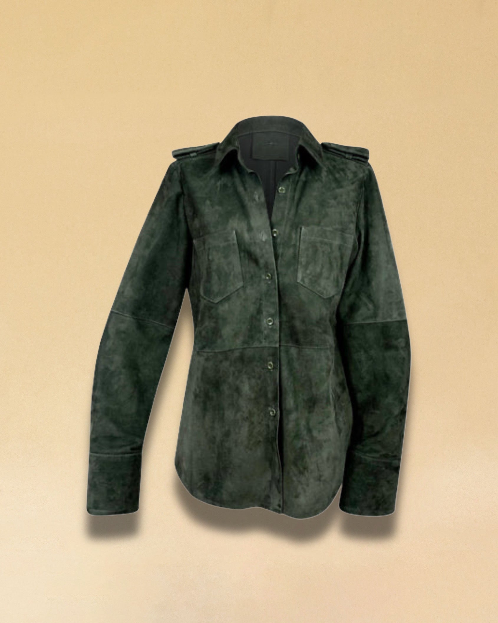 LABEL17 Leather Blouse Alea in Moss, made out of supple Lamb Velours, crafted in Morocco