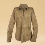 LABEL17 Leather Blouse Alea in Sand, made out of supple Lamb Velours, crafted in Morocco