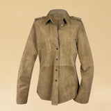 LABEL17 Leather Blouse Alea in Sand, made out of supple Lamb Velours, crafted in Morocco