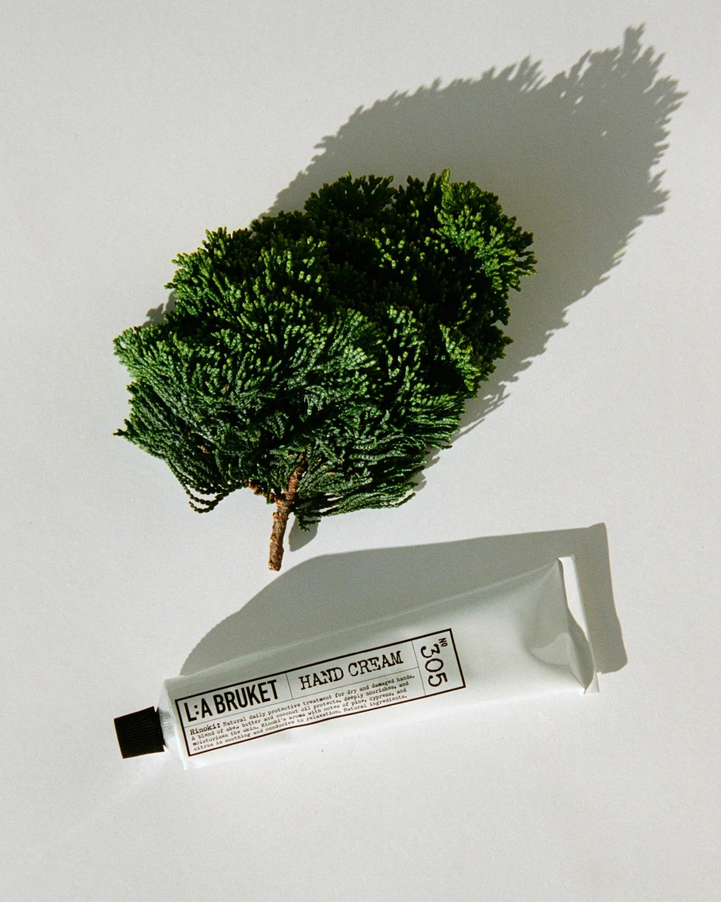 LA BRUKET's 305 Hinoki hand cream in a 70 ml tube. Produced in Sweden, available and in use at LABEL17 in Zurich Switzerland