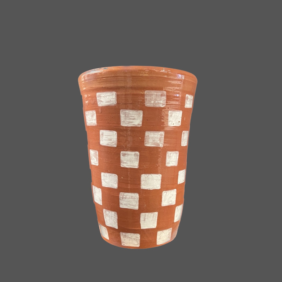 Ceramic Vase, Checkerboard Terracotta