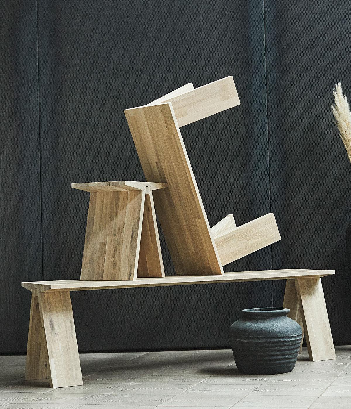 Stool Angle Oak,White Oil, Muubs, LABEL17
